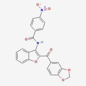 molecular formula C23H14N2O7 B2710863 N-(2-(苯并[d][1,3]二噁烷-5-甲酰)苯并呋喃-3-基)-4-硝基苯甲酰胺 CAS No. 886180-21-8