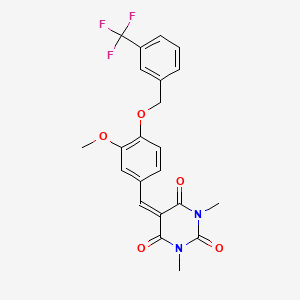molecular formula C22H19F3N2O5 B2710897 5-[(3-甲氧基-4-{[3-(三氟甲基)苯基]甲氧基}苯基)甲亚甲基]-1,3-二甲基-1,3-二氮杂环己烷-2,4,6-三酮 CAS No. 507241-21-6