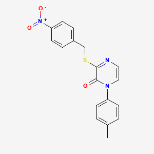 molecular formula C18H15N3O3S B2710899 3-((4-硝基苄硫基)-1-(对甲苯基)吡嘧啶-2(1H)-酮 CAS No. 946252-21-7