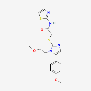 molecular formula C18H20N4O3S2 B2710920 2-((1-(2-methoxyethyl)-5-(4-methoxyphenyl)-1H-imidazol-2-yl)thio)-N-(thiazol-2-yl)acetamide CAS No. 1207020-27-6