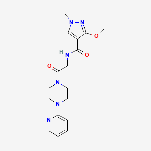 molecular formula C17H22N6O3 B2710944 3-甲氧基-1-甲基-N-(2-氧代-2-(4-(吡啶-2-基)哌嗪-1-基)乙基)-1H-吡唑-4-甲酰胺 CAS No. 2176271-02-4