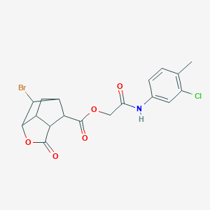 molecular formula C18H17BrClNO5 B271095 2-[(3-chloro-4-methylphenyl)amino]-2-oxoethyl 6-bromo-2-oxohexahydro-2H-3,5-methanocyclopenta[b]furan-7-carboxylate 