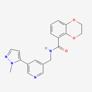 molecular formula C19H18N4O3 B2710951 N-((5-(1-methyl-1H-pyrazol-5-yl)pyridin-3-yl)methyl)-2,3-dihydrobenzo[b][1,4]dioxine-5-carboxamide CAS No. 2034226-37-2