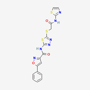 B2710957 N-(5-((2-oxo-2-(thiazol-2-ylamino)ethyl)thio)-1,3,4-thiadiazol-2-yl)-5-phenylisoxazole-3-carboxamide CAS No. 1351605-57-6