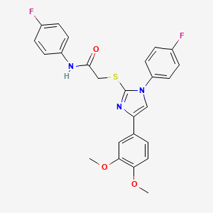 molecular formula C25H21F2N3O3S B2710998 2-[4-(3,4-dimethoxyphenyl)-1-(4-fluorophenyl)imidazol-2-yl]sulfanyl-N-(4-fluorophenyl)acetamide CAS No. 866341-06-2