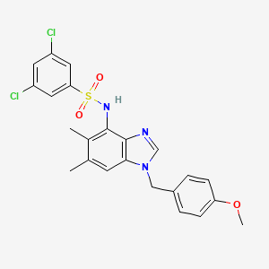molecular formula C23H21Cl2N3O3S B2711015 3,5-dichloro-N-[1-(4-methoxybenzyl)-5,6-dimethyl-1H-1,3-benzimidazol-4-yl]benzenesulfonamide CAS No. 338955-01-4