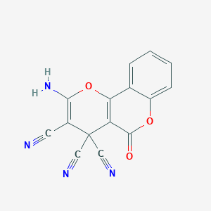 molecular formula C15H6N4O3 B2711023 2-氨基-5-氧代-4H,5H-吡喃[3,2-c]咔喱-3,4,4-三氰基 CAS No. 478063-78-4