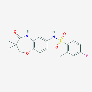 molecular formula C18H19FN2O4S B2711025 N-(3,3-dimethyl-4-oxo-2,3,4,5-tetrahydrobenzo[b][1,4]oxazepin-7-yl)-4-fluoro-2-methylbenzenesulfonamide CAS No. 921916-12-3