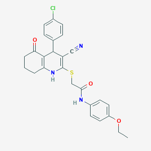 molecular formula C26H24ClN3O3S B2711027 2-((4-(4-chlorophenyl)-3-cyano-5-oxo-1,4,5,6,7,8-hexahydroquinolin-2-yl)thio)-N-(4-ethoxyphenyl)acetamide CAS No. 309732-12-5