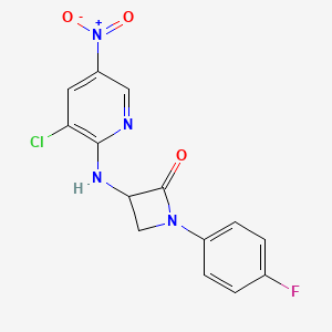 molecular formula C14H10ClFN4O3 B2711037 3-[(3-Chloro-5-nitropyridin-2-yl)amino]-1-(4-fluorophenyl)azetidin-2-one CAS No. 1796917-11-7