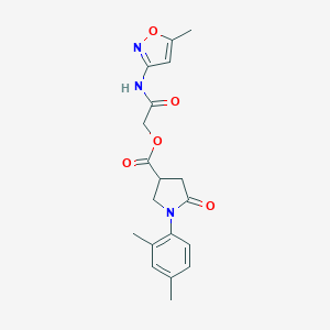 molecular formula C19H21N3O5 B271104 1-(2,4-Dimethyl-phenyl)-5-oxo-pyrrolidine-3-carboxylic acid (5-methyl-isoxazol-3-ylcarbamoyl)-methyl ester 
