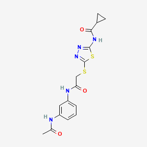 molecular formula C16H17N5O3S2 B2711046 N-[5-({[(3-acetamidophenyl)carbamoyl]methyl}sulfanyl)-1,3,4-thiadiazol-2-yl]cyclopropanecarboxamide CAS No. 893331-79-8