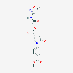 molecular formula C19H19N3O7 B271105 2-[(5-Methyl-3-isoxazolyl)amino]-2-oxoethyl 1-[4-(methoxycarbonyl)phenyl]-5-oxo-3-pyrrolidinecarboxylate 
