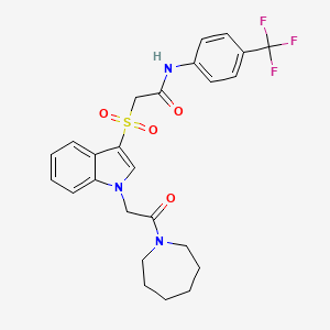 molecular formula C25H26F3N3O4S B2711079 2-((1-(2-(azepan-1-yl)-2-oxoethyl)-1H-indol-3-yl)sulfonyl)-N-(4-(trifluoromethyl)phenyl)acetamide CAS No. 878059-62-2