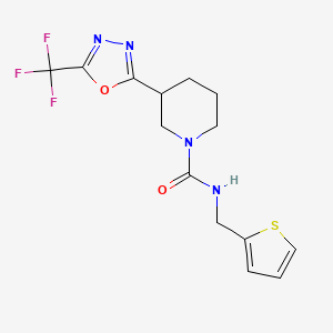 molecular formula C14H15F3N4O2S B2711094 N-(thiophen-2-ylmethyl)-3-(5-(trifluoromethyl)-1,3,4-oxadiazol-2-yl)piperidine-1-carboxamide CAS No. 1396852-85-9