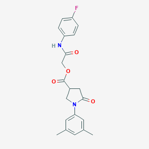 molecular formula C21H21FN2O4 B271110 2-(4-Fluoroanilino)-2-oxoethyl 1-(3,5-dimethylphenyl)-5-oxo-3-pyrrolidinecarboxylate 
