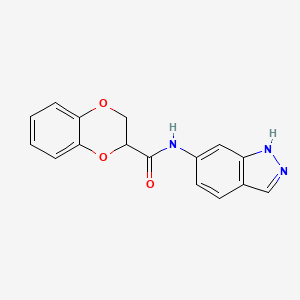 molecular formula C16H13N3O3 B2711108 N-(1H-indazol-6-yl)-2,3-dihydrobenzo[b][1,4]dioxine-2-carboxamide CAS No. 1219914-97-2