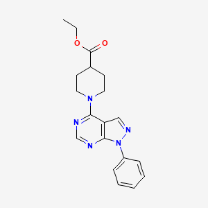 molecular formula C19H21N5O2 B2711109 乙酸1-(1-苯基-1H-吡唑并[3,4-d]嘧啶-4-基)哌啶-4-甲酸乙酯 CAS No. 393845-35-7