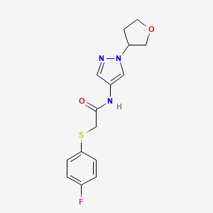 molecular formula C15H16FN3O2S B2711119 2-((4-fluorophenyl)thio)-N-(1-(tetrahydrofuran-3-yl)-1H-pyrazol-4-yl)acetamide CAS No. 1797720-34-3