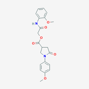 molecular formula C21H22N2O6 B271112 2-(2-Methoxyanilino)-2-oxoethyl 1-(4-methoxyphenyl)-5-oxo-3-pyrrolidinecarboxylate 