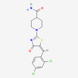 (E)-1-(5-(2,4-dichlorobenzylidene)-4-oxo-4,5-dihydrothiazol-2-yl)piperidine-4-carboxamide