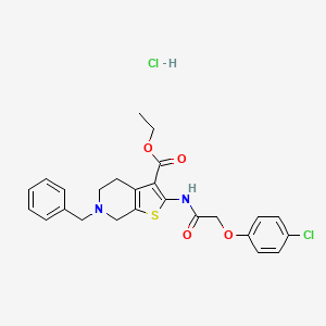 molecular formula C25H26Cl2N2O4S B2711125 Ethyl 6-benzyl-2-(2-(4-chlorophenoxy)acetamido)-4,5,6,7-tetrahydrothieno[2,3-c]pyridine-3-carboxylate hydrochloride CAS No. 1216453-59-6