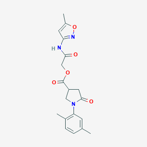 molecular formula C19H21N3O5 B271113 1-(2,5-Dimethyl-phenyl)-5-oxo-pyrrolidine-3-carboxylic acid (5-methyl-isoxazol-3-ylcarbamoyl)-methyl ester 