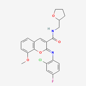 molecular formula C22H20ClFN2O4 B2711131 (2Z)-2-[(2-chloro-4-fluorophenyl)imino]-8-methoxy-N-(tetrahydrofuran-2-ylmethyl)-2H-chromene-3-carboxamide CAS No. 1327196-92-8