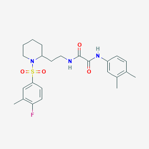 molecular formula C24H30FN3O4S B2711134 N1-(3,4-dimethylphenyl)-N2-(2-(1-((4-fluoro-3-methylphenyl)sulfonyl)piperidin-2-yl)ethyl)oxalamide CAS No. 898461-07-9
