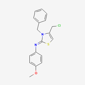 molecular formula C18H17ClN2OS B2711144 3-benzyl-4-(chloromethyl)-N-(4-methoxyphenyl)-2,3-dihydro-1,3-thiazol-2-imine CAS No. 721408-01-1