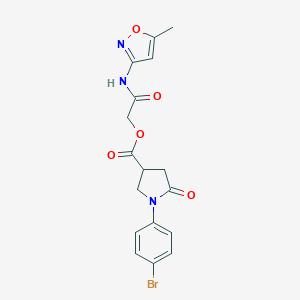 molecular formula C17H16BrN3O5 B271116 1-(4-Bromo-phenyl)-5-oxo-pyrrolidine-3-carboxylic acid (5-methyl-isoxazol-3-ylcarbamoyl)-methyl ester 