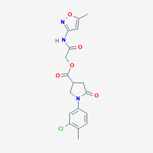 molecular formula C18H18ClN3O5 B271118 1-(3-Chloro-4-methyl-phenyl)-5-oxo-pyrrolidine-3-carboxylic acid (5-methyl-isoxazol-3-ylcarbamoyl)-methyl ester 