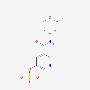 molecular formula C13H17FN2O5S B2711181 3-[(2-Ethyloxan-4-yl)carbamoyl]-5-fluorosulfonyloxypyridine CAS No. 2418728-11-5