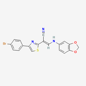 molecular formula C19H12BrN3O2S B2711187 (E)-3-(benzo[d][1,3]dioxol-5-ylamino)-2-(4-(4-bromophenyl)thiazol-2-yl)acrylonitrile CAS No. 378214-80-3