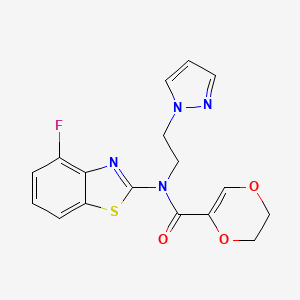 molecular formula C17H15FN4O3S B2711197 N-(2-(1H-pyrazol-1-yl)ethyl)-N-(4-fluorobenzo[d]thiazol-2-yl)-5,6-dihydro-1,4-dioxine-2-carboxamide CAS No. 1172451-51-2
