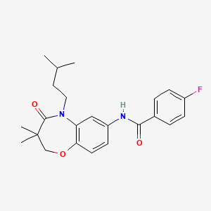 molecular formula C23H27FN2O3 B2711198 4-fluoro-N-(5-isopentyl-3,3-dimethyl-4-oxo-2,3,4,5-tetrahydrobenzo[b][1,4]oxazepin-7-yl)benzamide CAS No. 921777-89-1