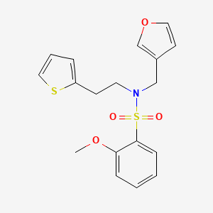 molecular formula C18H19NO4S2 B2711212 N-(furan-3-ylmethyl)-2-methoxy-N-(2-(thiophen-2-yl)ethyl)benzenesulfonamide CAS No. 1428350-95-1