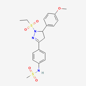 molecular formula C19H23N3O5S2 B2711231 N-[4-[2-ethylsulfonyl-3-(4-methoxyphenyl)-3,4-dihydropyrazol-5-yl]phenyl]methanesulfonamide CAS No. 833444-28-3