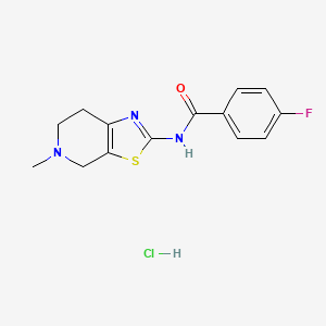 molecular formula C14H15ClFN3OS B2711237 4-fluoro-N-(5-methyl-4,5,6,7-tetrahydrothiazolo[5,4-c]pyridin-2-yl)benzamide hydrochloride CAS No. 1185145-92-9