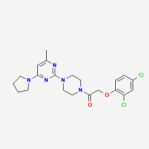 molecular formula C21H25Cl2N5O2 B2711254 2-(2,4-Dichlorophenoxy)-1-(4-(4-methyl-6-(pyrrolidin-1-yl)pyrimidin-2-yl)piperazin-1-yl)ethanone CAS No. 1226450-53-8