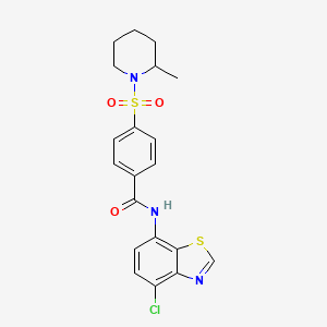 molecular formula C20H20ClN3O3S2 B2711273 N-(4-chloro-1,3-benzothiazol-7-yl)-4-[(2-methylpiperidin-1-yl)sulfonyl]benzamide CAS No. 946209-62-7