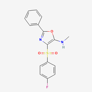 molecular formula C16H13FN2O3S B2711279 4-((4-fluorophenyl)sulfonyl)-N-methyl-2-phenyloxazol-5-amine CAS No. 823828-26-8