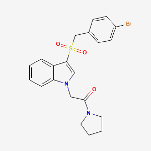 molecular formula C21H21BrN2O3S B2711298 3-[(4-bromobenzyl)sulfonyl]-1-(2-oxo-2-pyrrolidin-1-ylethyl)-1H-indole CAS No. 878057-64-8