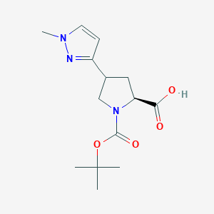molecular formula C14H21N3O4 B2711311 (2S)-1-[(2-Methylpropan-2-yl)oxycarbonyl]-4-(1-methylpyrazol-3-yl)pyrrolidine-2-carboxylic acid CAS No. 2503172-79-8