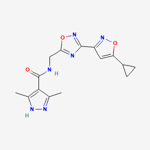molecular formula C15H16N6O3 B2711321 N-((3-(5-cyclopropylisoxazol-3-yl)-1,2,4-oxadiazol-5-yl)methyl)-3,5-dimethyl-1H-pyrazole-4-carboxamide CAS No. 1902922-79-5