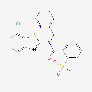 molecular formula C23H20ClN3O3S2 B2711355 N-(7-chloro-4-methylbenzo[d]thiazol-2-yl)-2-(ethylsulfonyl)-N-(pyridin-2-ylmethyl)benzamide CAS No. 886947-89-3
