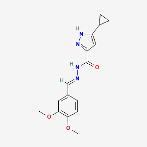 molecular formula C16H18N4O3 B2711361 (E)-3-cyclopropyl-N'-(3,4-dimethoxybenzylidene)-1H-pyrazole-5-carbohydrazide CAS No. 306302-36-3