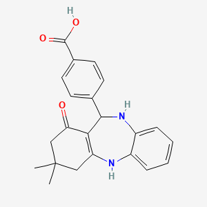 molecular formula C22H22N2O3 B2711362 4-(9,9-dimethyl-7-oxo-6,8,10,11-tetrahydro-5H-benzo[b][1,4]benzodiazepin-6-yl)benzoic acid CAS No. 1022356-50-8