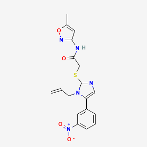 molecular formula C18H17N5O4S B2711368 2-((1-allyl-5-(3-nitrophenyl)-1H-imidazol-2-yl)thio)-N-(5-methylisoxazol-3-yl)acetamide CAS No. 1235387-47-9