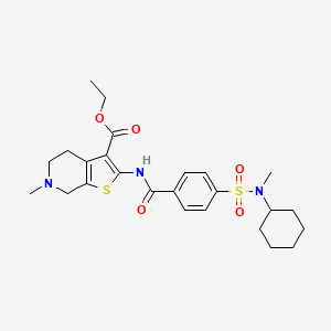 molecular formula C25H33N3O5S2 B2711380 ethyl 2-[[4-[cyclohexyl(methyl)sulfamoyl]benzoyl]amino]-6-methyl-5,7-dihydro-4H-thieno[2,3-c]pyridine-3-carboxylate CAS No. 449766-92-1